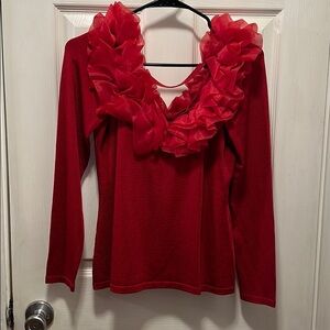 Boston Proper Red Ruffled Sweater SZ M